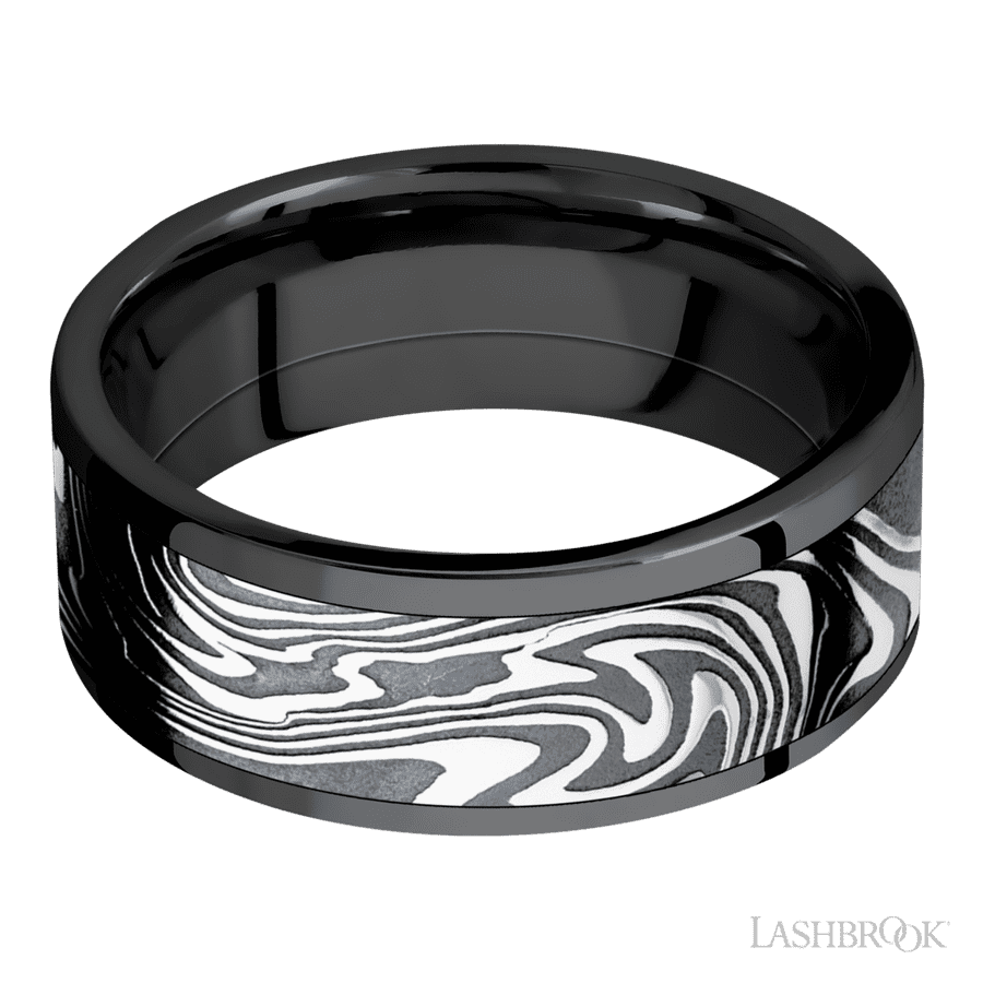 Lashbrook 8mm Flat Zirconium Wedding Band — Kinetic Inlay