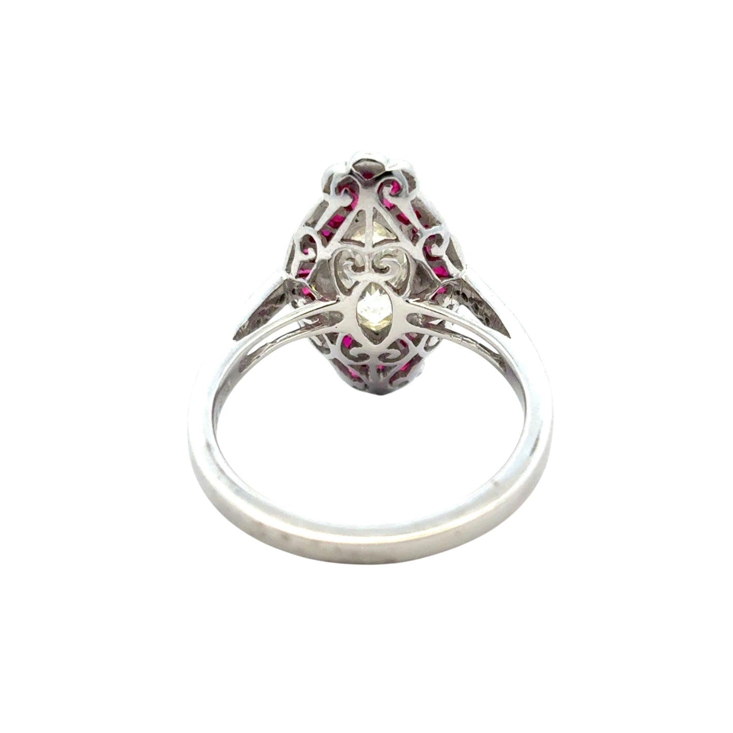 0.98 Carat Light Yellow Marquise Cut Diamond Platinum Ruby Engagement Ring