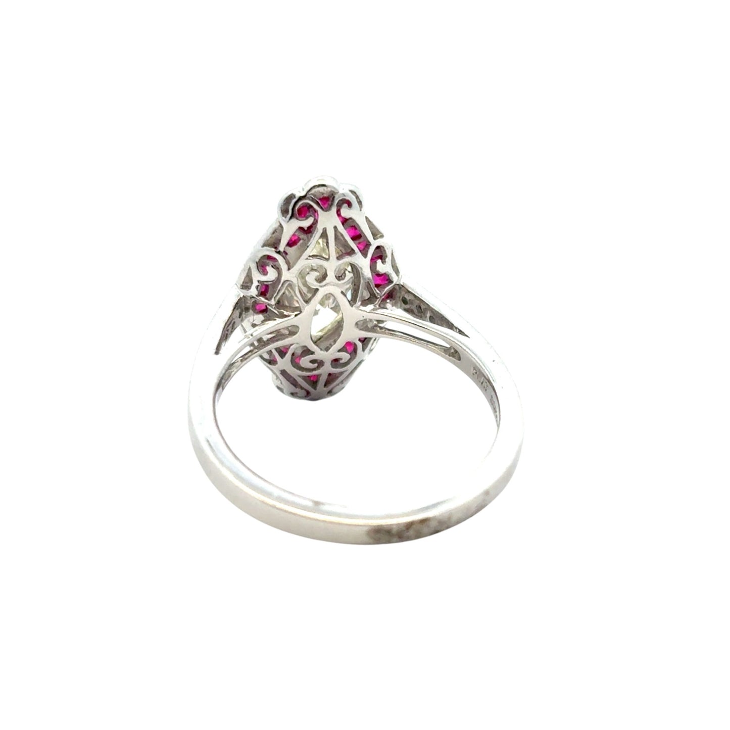0.98 Carat Light Yellow Marquise Cut Diamond Platinum Ruby Engagement Ring