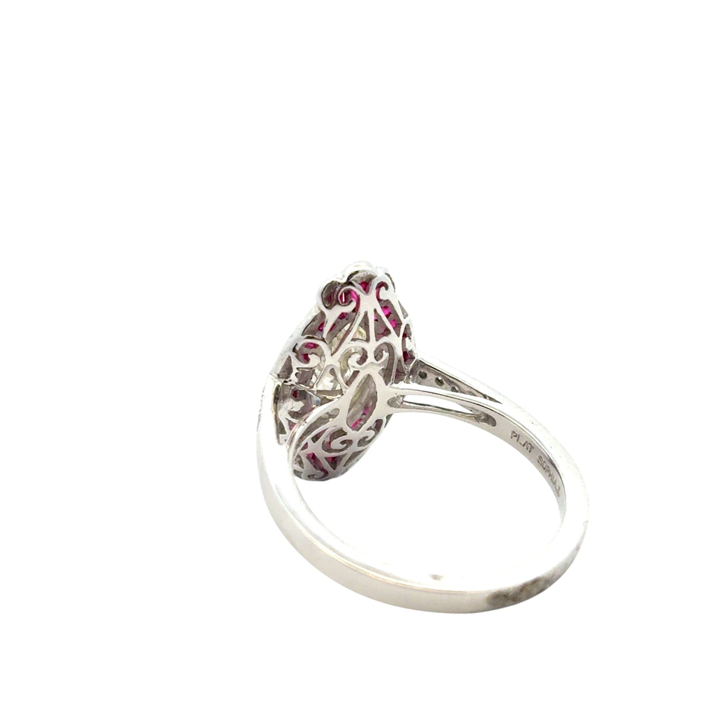 0.98 Carat Light Yellow Marquise Cut Diamond Platinum Ruby Engagement Ring