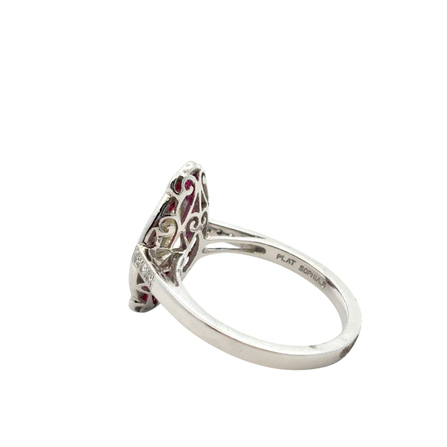 0.98 Carat Light Yellow Marquise Cut Diamond Platinum Ruby Engagement Ring