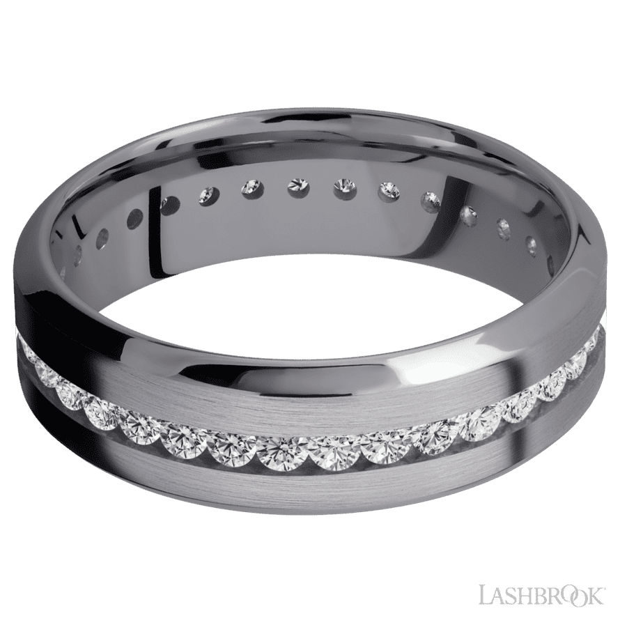 Lashbrook 7mm High Bevel Tantalum Wedding Band — Lab-Grown Diamond Eternity