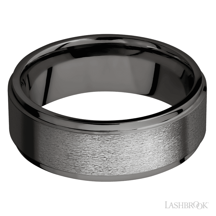 Lashbrook 8mm Flat Grooved Edges Tantalum Noir Wedding Band