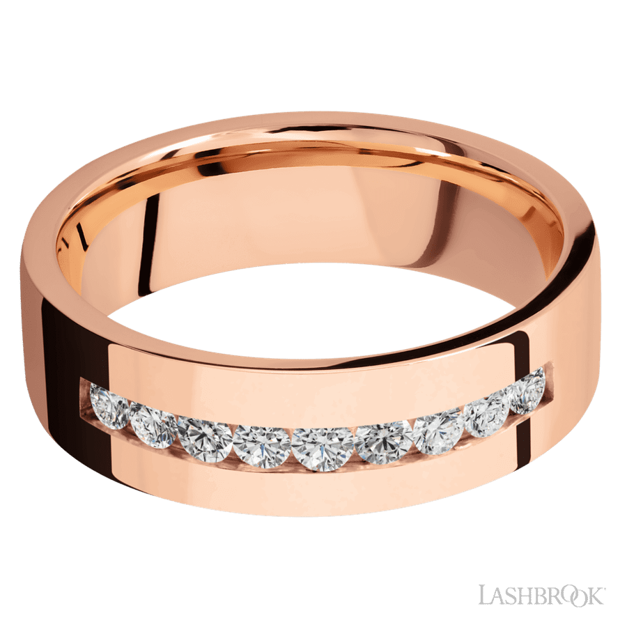 Lashbrook 7mm Flat 14K Rose Gold Wedding Band — Diamond