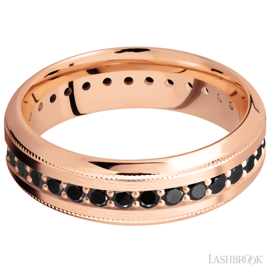 Lashbrook 7mm High Bevel Milgrain 14K Rose Gold Wedding Band — Black Diamond Eternity