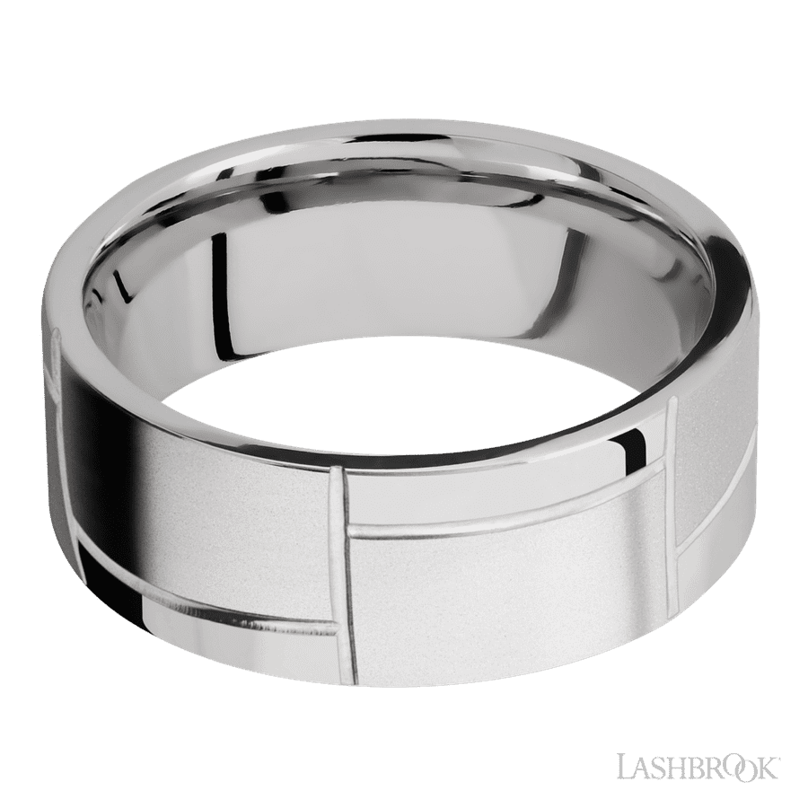 Lashbrook 8mm Flat 14K White Gold Wedding Band — 3GOCHR Pattern