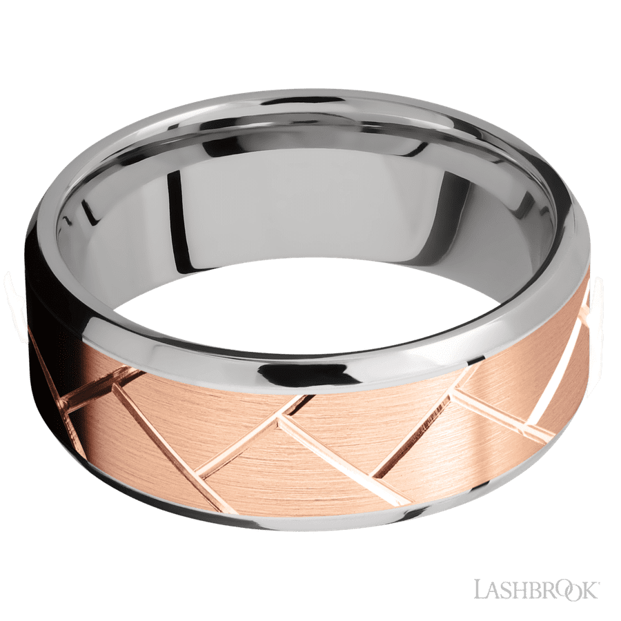 Lashbrook 8mm Beveled 14K White Gold Wedding Band — Flatweave Pattern