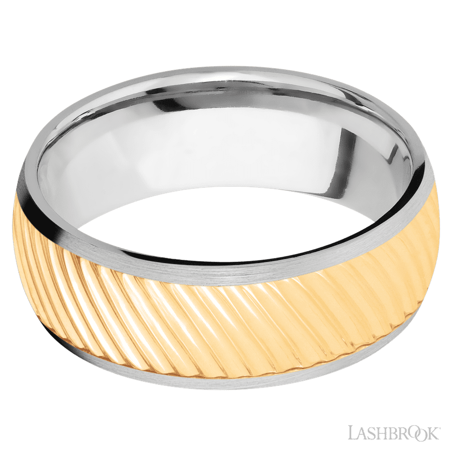 Lashbrook 8mm Domed 14K White Gold Wedding Band — Ripple Pattern