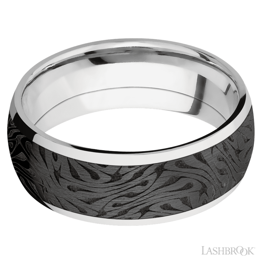 Lashbrook 8mm Domed Cobalt Chrome Wedding Band — Escher 1 Pattern