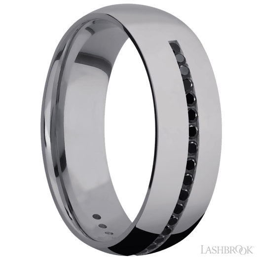 Lashbrook 7mm Domed Tantalum Wedding Band — Black Diamond Half Eternity