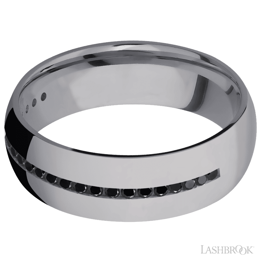 Lashbrook 7mm Domed Tantalum Wedding Band — Black Diamond Half Eternity