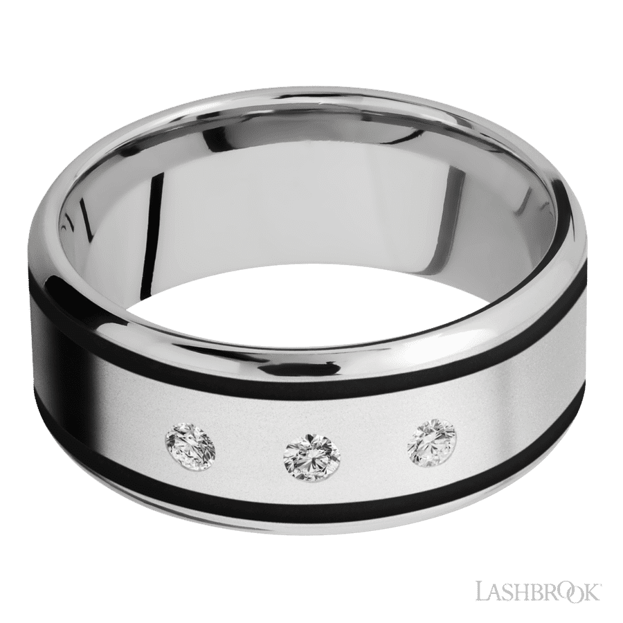Lashbrook 9mm Beveled Cobalt Chrome Wedding Band — Diamond