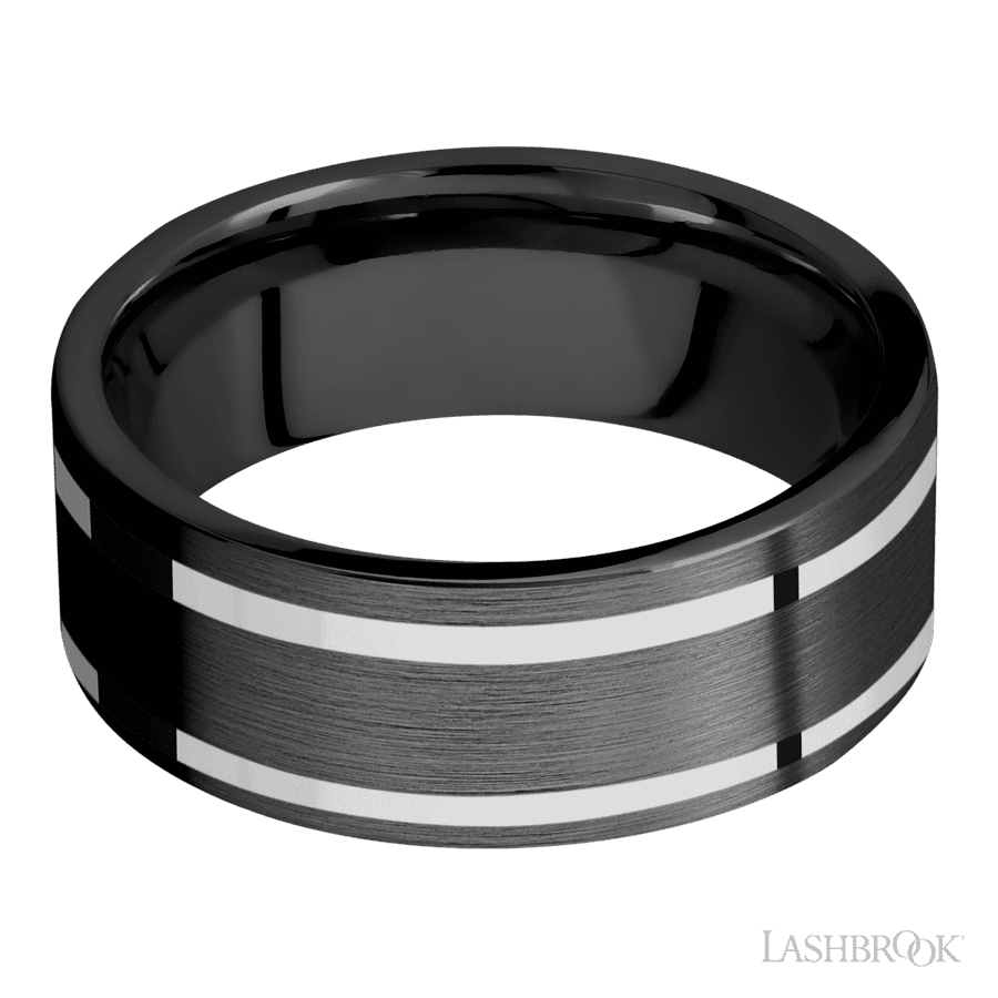 Lashbrook 8mm Flat Zirconium Wedding Band — 14K White Gold Inlay