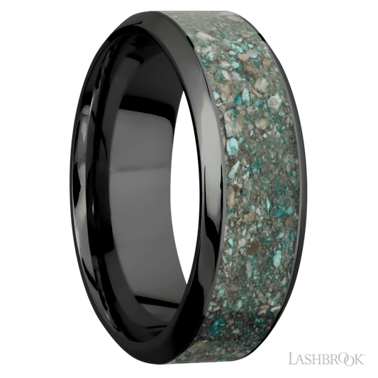 Lashbrook 8mm High Bevel Zirconium Wedding Band — Ocean Jasper Inlay — Z8HB15/MOSAIC