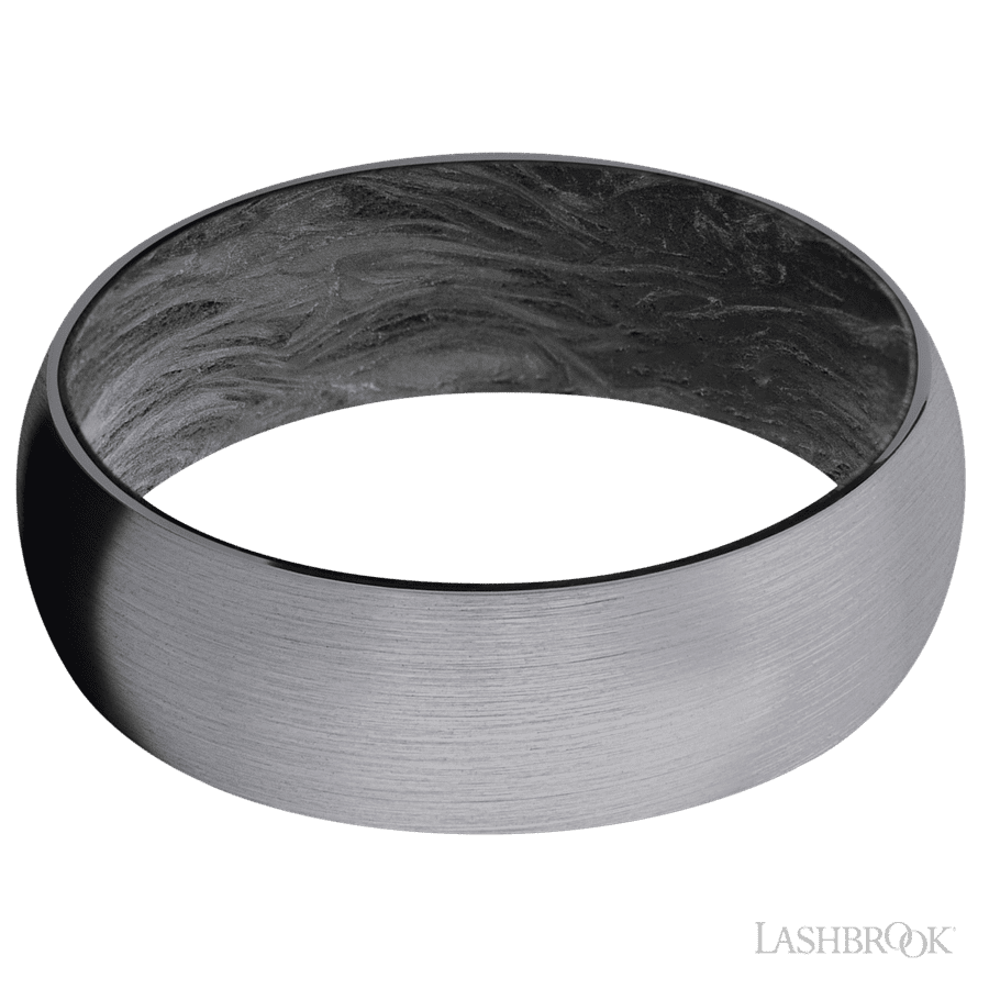 Lashbrook 7mm Domed Tantalum Wedding Band — Forged Carbon Fiber Sleeve — Satin Finish
