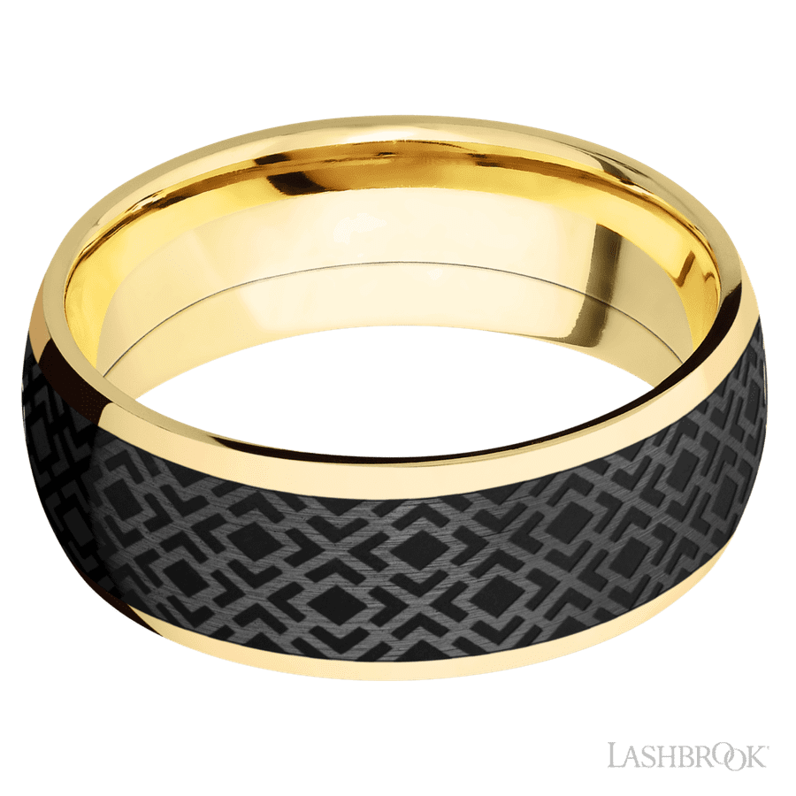 Lashbrook 8mm Domed 14K Yellow Gold Wedding Band — Trellis 2 Pattern