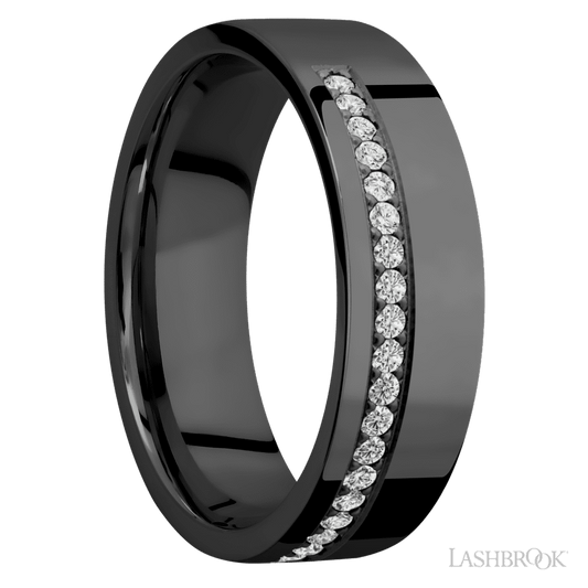Lashbrook 7mm Flat Zirconium Wedding Band — Diamond Half Eternity