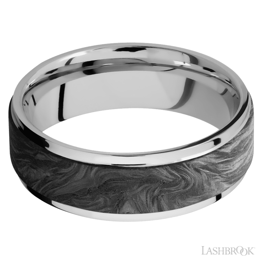 Lashbrook 7mm Flat Grooved Edges Cobalt Chrome Wedding Band — Forged Carbon Fiber Inlay
