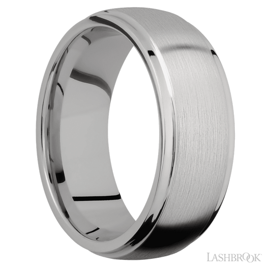 Lashbrook 8mm Domed Stepped Down Edges Titanium Wedding Band
