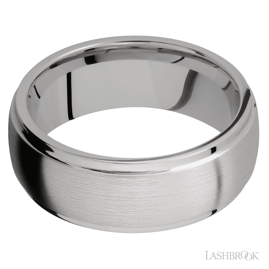 Lashbrook 8mm Domed Stepped Down Edges Titanium Wedding Band