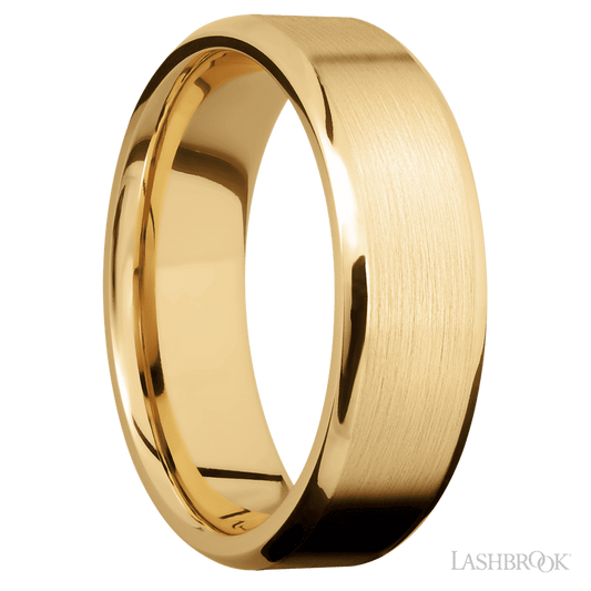 7 mm wide Beveled 10K Yellow Gold band.