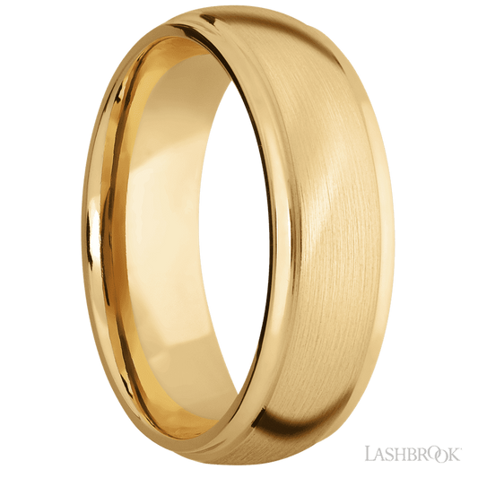 7 mm wide Domed Stepped Down Edges 10K Yellow Gold band.