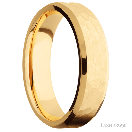 6 mm wide Beveled 14K Yellow Gold band.