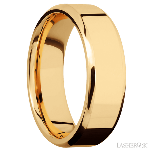 7 mm wide Beveled 14K Yellow Gold band.