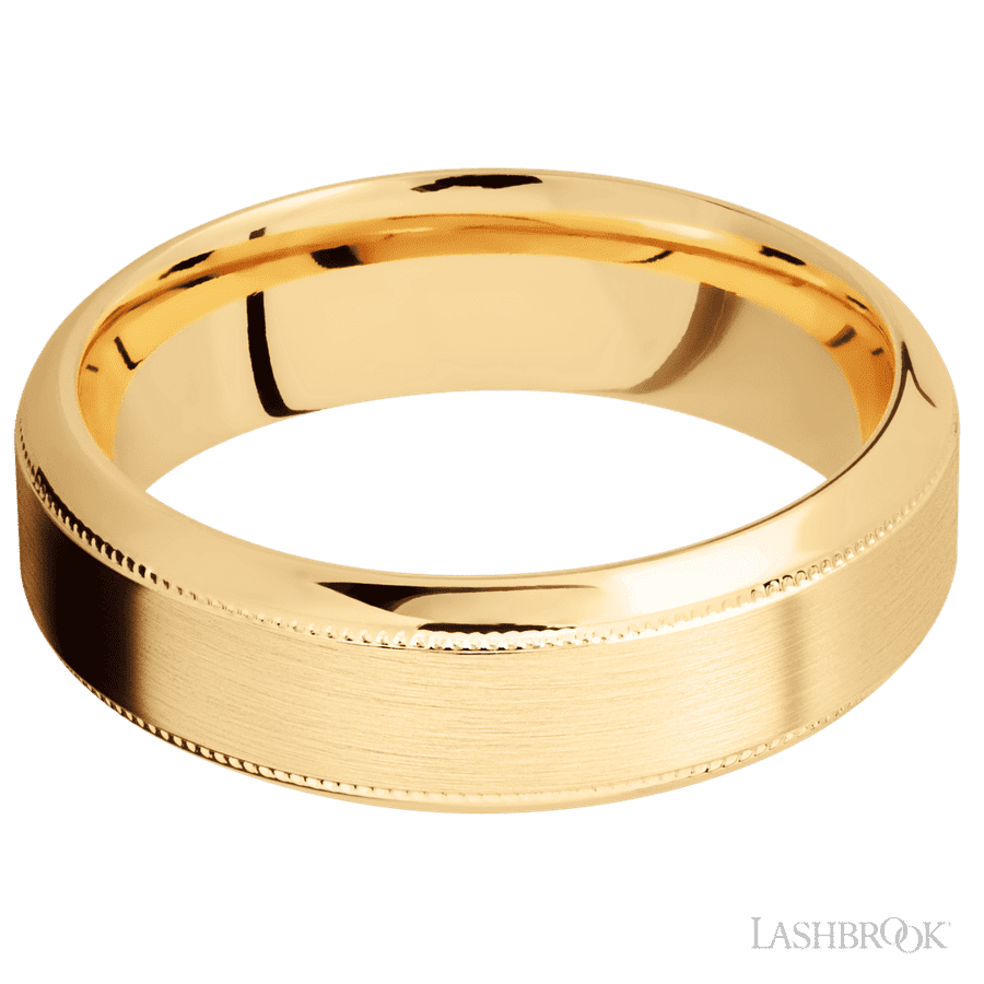 Lashbrook 7mm High Bevel Milgrain 14K Yellow Gold Wedding Band — 14KY7HB2UMIL-IS