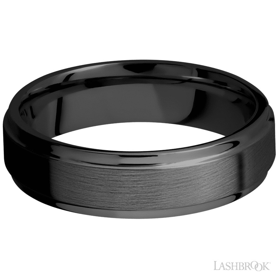 Lashbrook 6mm Flat Grooved Edges Zirconium Wedding Band