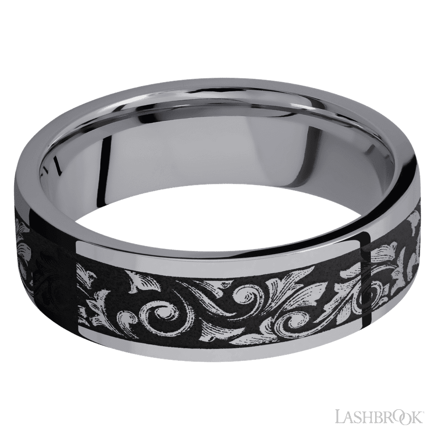Lashbrook 7mm Flat Tantalum Wedding Band — Western Scroll Pattern