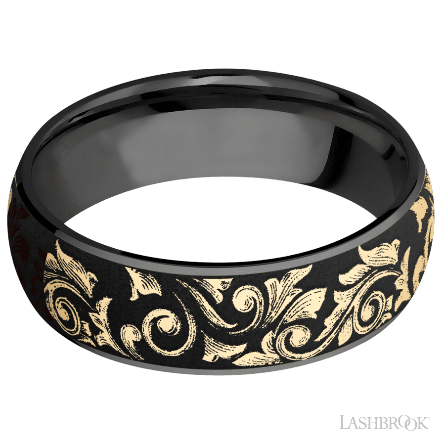 Lashbrook 7mm Domed Zirconium Wedding Band — Western Scroll Pattern — Z7D16/14KY/LCVWESTERNSCROLL/A