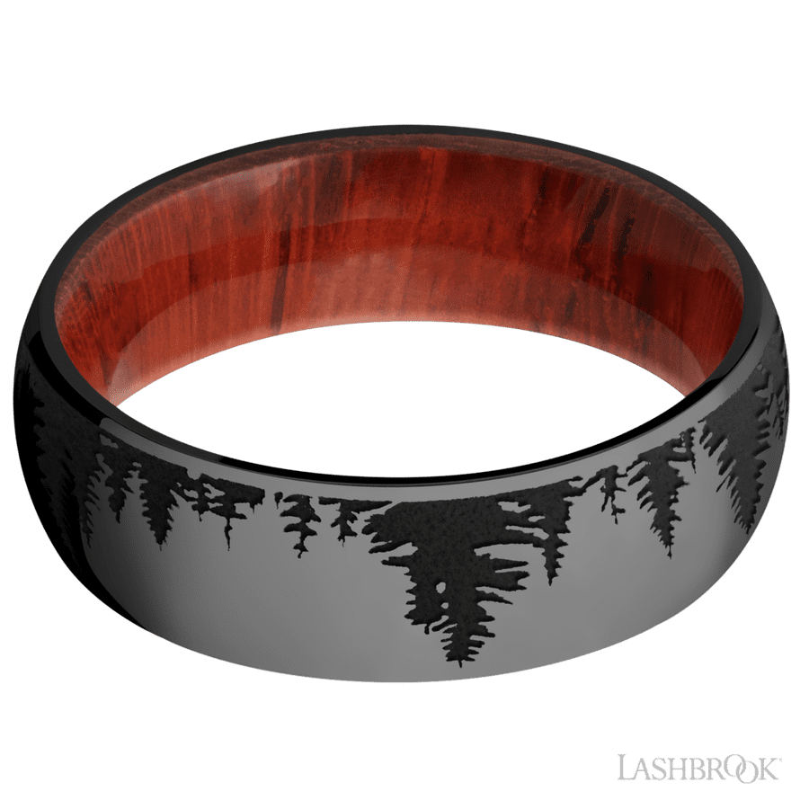 Lashbrook 7mm Domed Zirconium Wedding Band — Trees Pattern