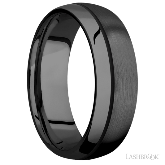 Lashbrook 7mm Domed Zirconium Wedding Band — Black Inlay