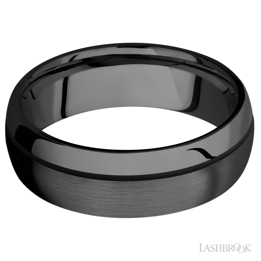 Lashbrook 7mm Domed Zirconium Wedding Band — Black Inlay