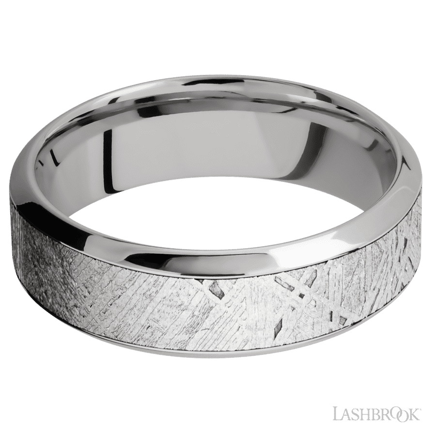Lashbrook 7mm High Bevel 18K White Gold Wedding Band — Meteorite Inlay