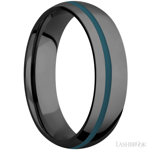 Lashbrook 6mm Domed Zirconium Wedding Band — Ridgeway Blue Inlay
