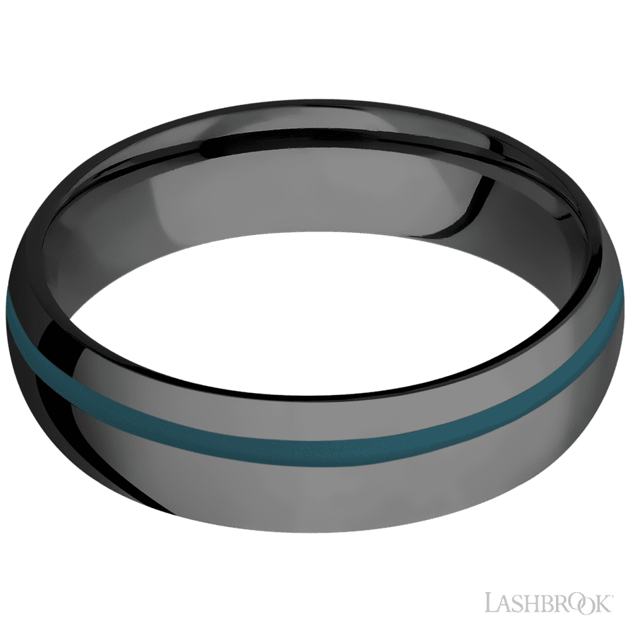 Lashbrook 6mm Domed Zirconium Wedding Band — Ridgeway Blue Inlay