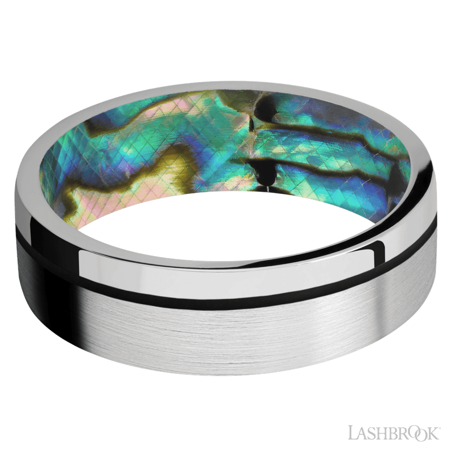 Lashbrook 7mm Flat 14K White Gold Wedding Band — Black Inlay