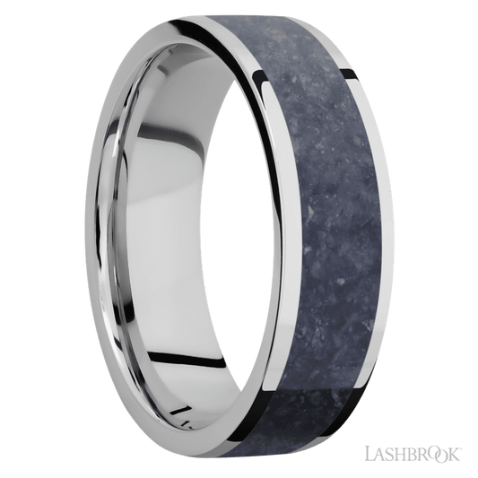 Lashbrook 7mm Flat Cobalt Chrome Wedding Band — Sodalite Inlay