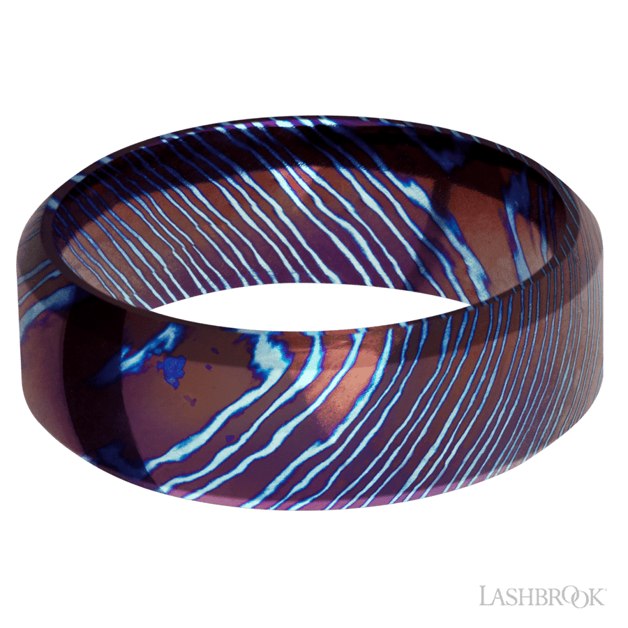 Lashbrook 8mm High Bevel Titanium Damascus Wedding Band