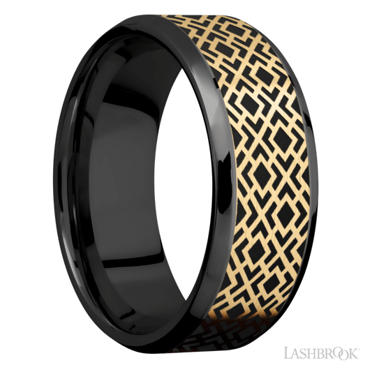Lashbrook 8mm Beveled Zirconium Wedding Band — Trellis 2 Pattern