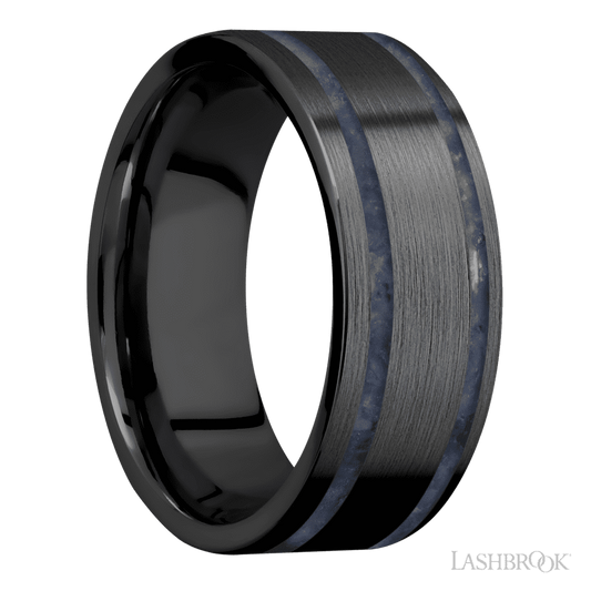 Lashbrook 8mm Flat Zirconium Wedding Band — Sodalite Inlay