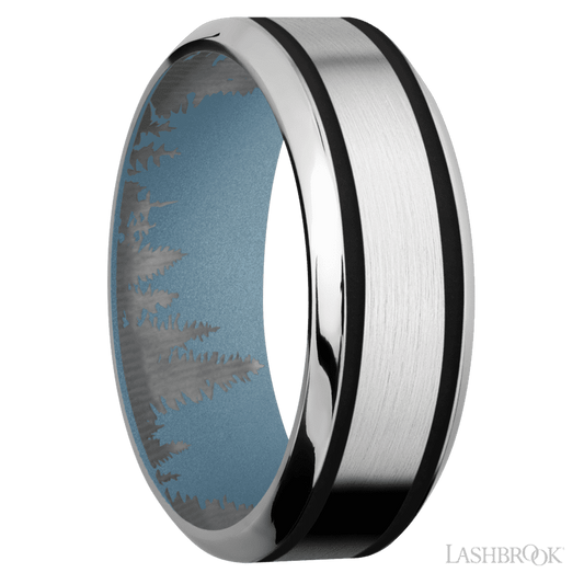 Lashbrook 8mm High Bevel Cobalt Chrome Wedding Band — Black Inlay