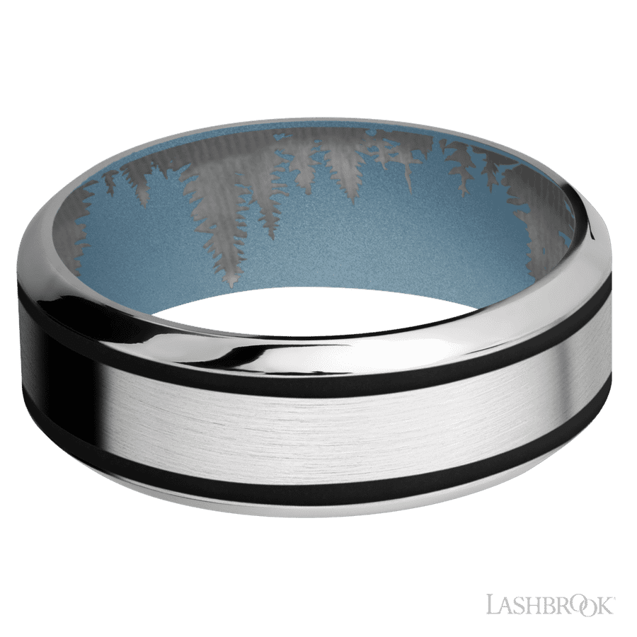 Lashbrook 8mm High Bevel Cobalt Chrome Wedding Band — Black Inlay
