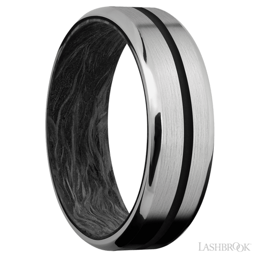 Lashbrook 7mm Beveled Titanium Wedding Band — Black Inlay