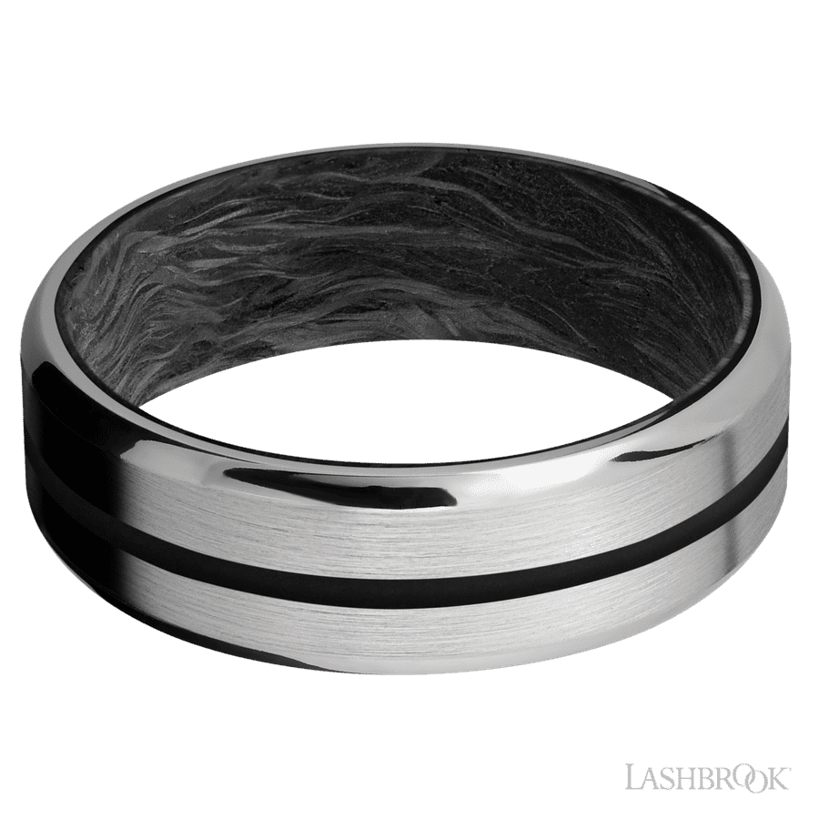 Lashbrook 7mm Beveled Titanium Wedding Band — Black Inlay