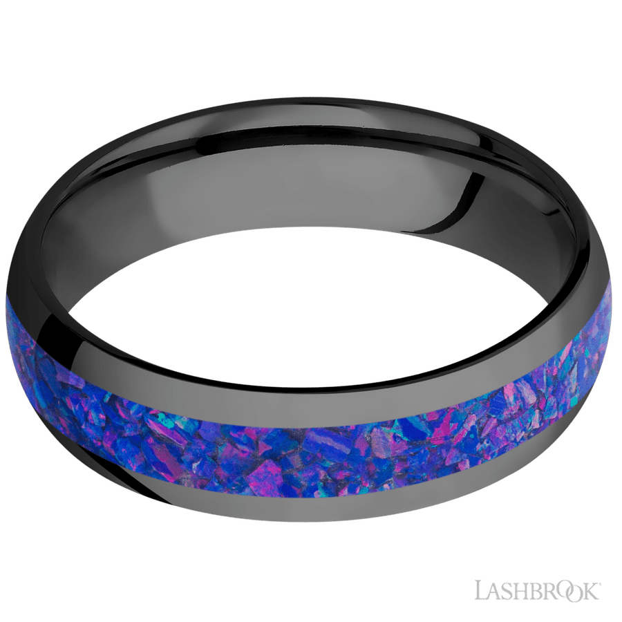 Lashbrook 6mm Domed Zirconium Wedding Band — Purple Opal Inlay