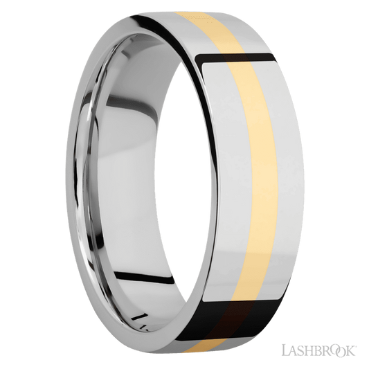 Lashbrook 7mm Flat 14K White Gold Wedding Band — 14K Yellow Gold Inlay