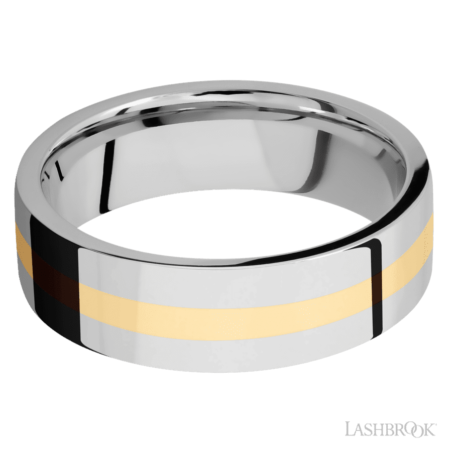Lashbrook 7mm Flat 14K White Gold Wedding Band — 14K Yellow Gold Inlay